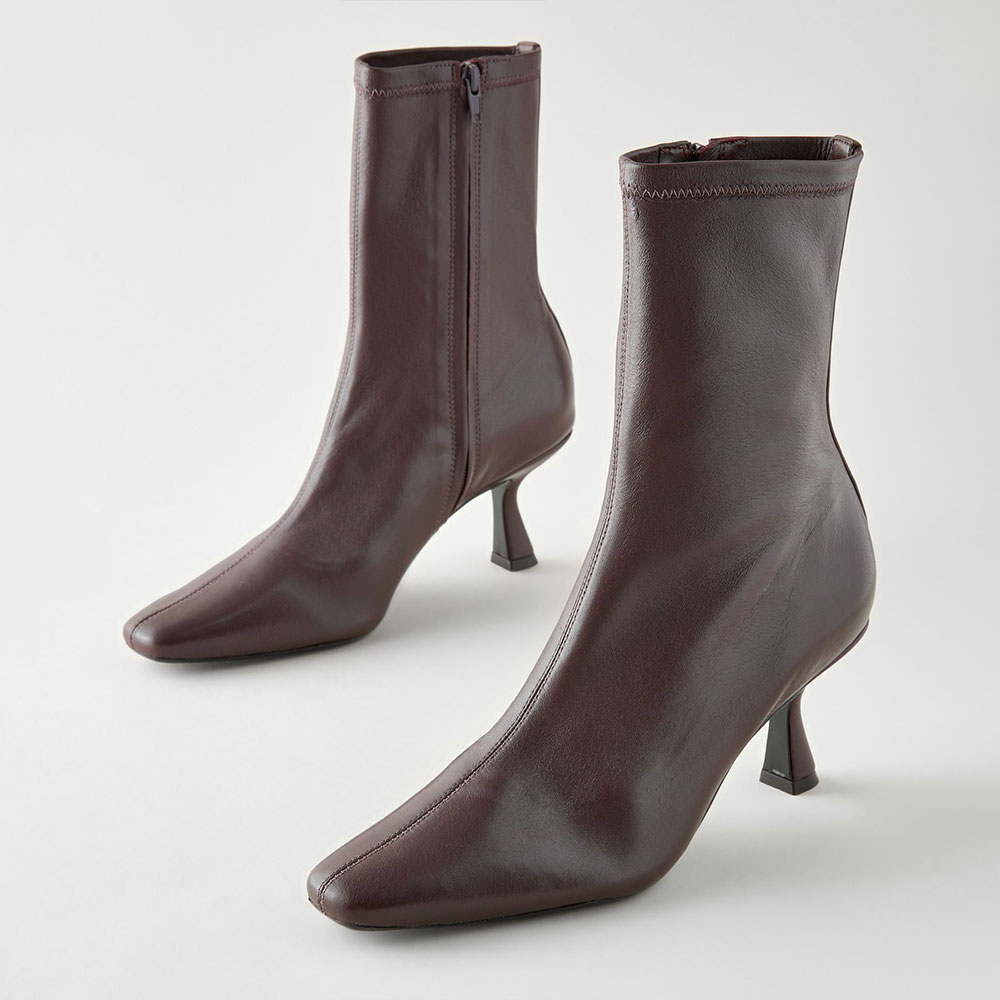 Chocolate Brown Square Toe Spool Heel Sock Boots with Zipper Nicepairs