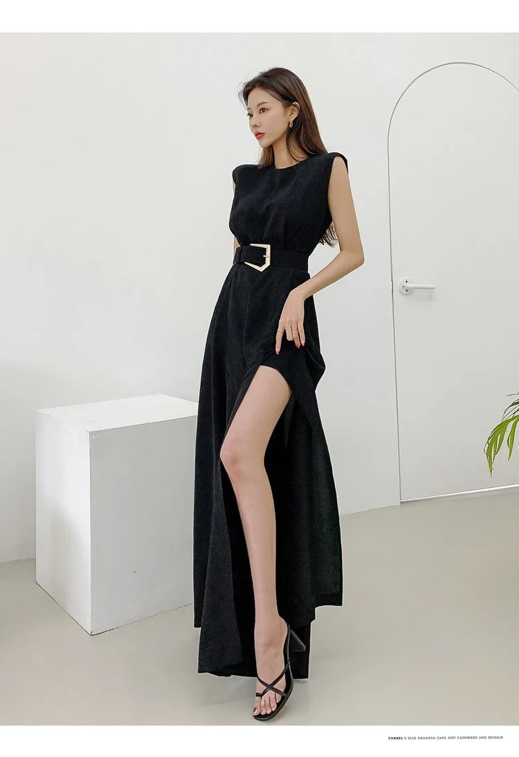 Fashion round neck split wide leg pants professional jumpsuit