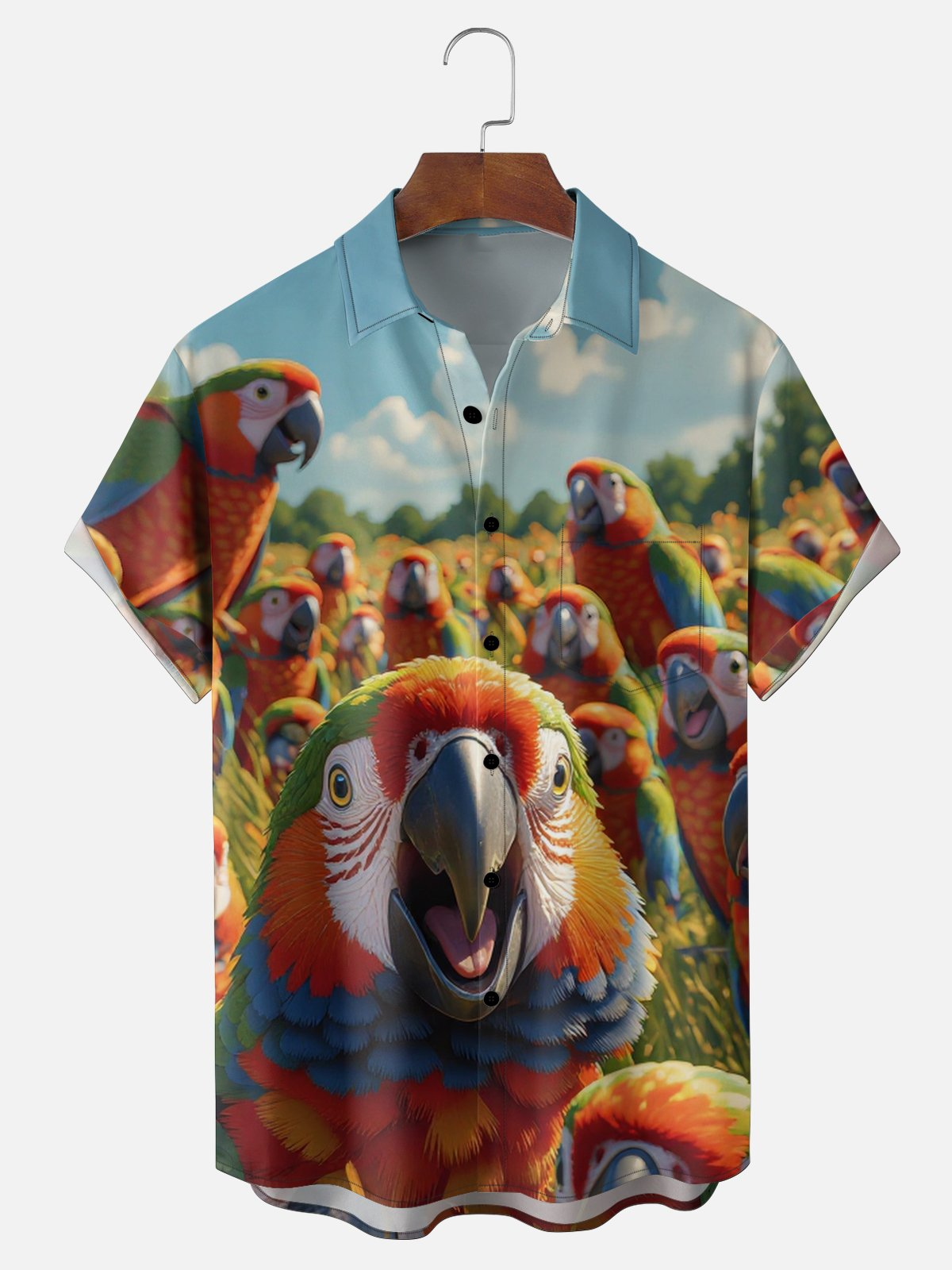 Moisture-wicking Parrot Funny Chest Pocket Hawaiian Shirt PLUSCLOTHESMAN