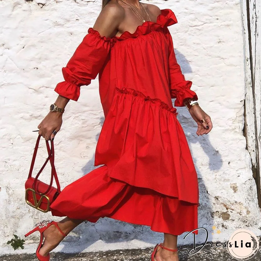 Loose Dress Irregular Off-the-shoulder Skirt