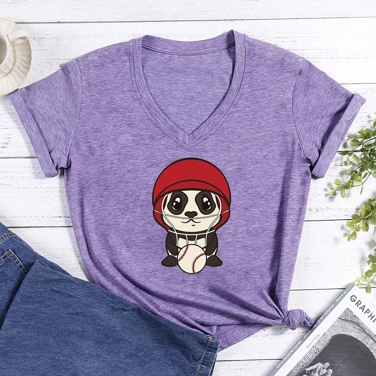 Panda baseball V-neck T Shirt-Annaletters