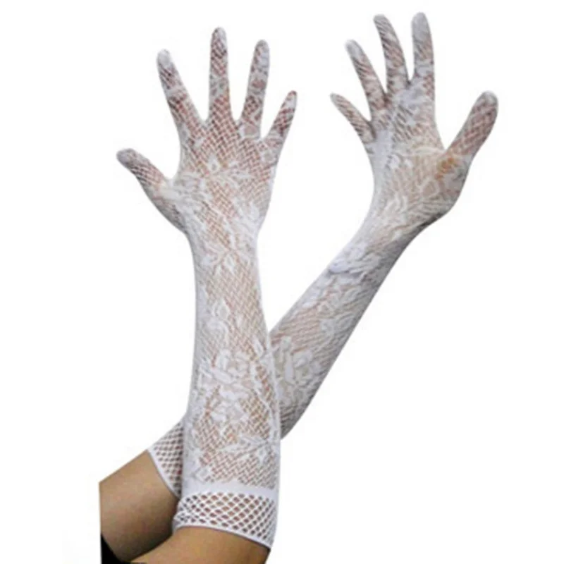 Churchf Sexy Transparent Lace Super Elastic Gloves Bride Nurse Maid Sex Lingerie Tempting Suit