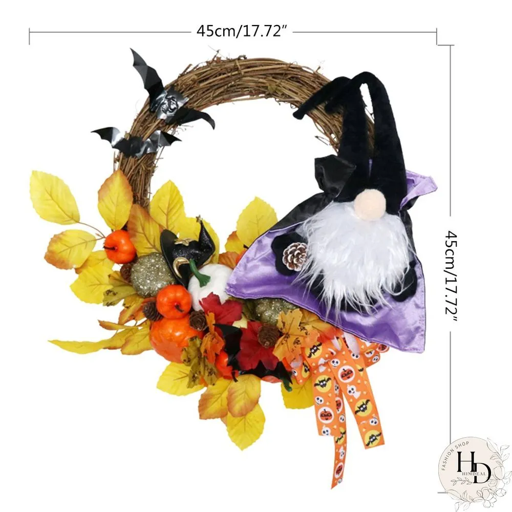 Halloween Themed Wreath With Wizard Gnome For Holiday Decoration