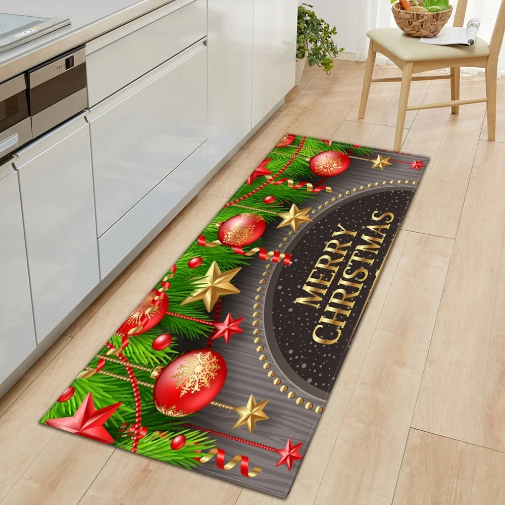 Kitchen Carpet Entrance Doormat Home Mat For Floor Merry Christmas Bedroom Tatami Dcorative Carpet Bath Anti-Slip Hallway Rugs