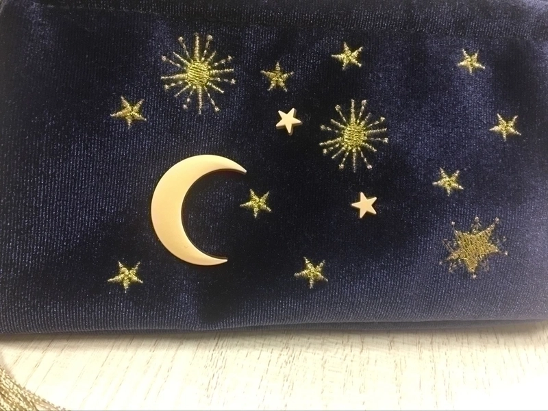 Basic Star Moon Velvet Embroidery Square Makeup Bags
