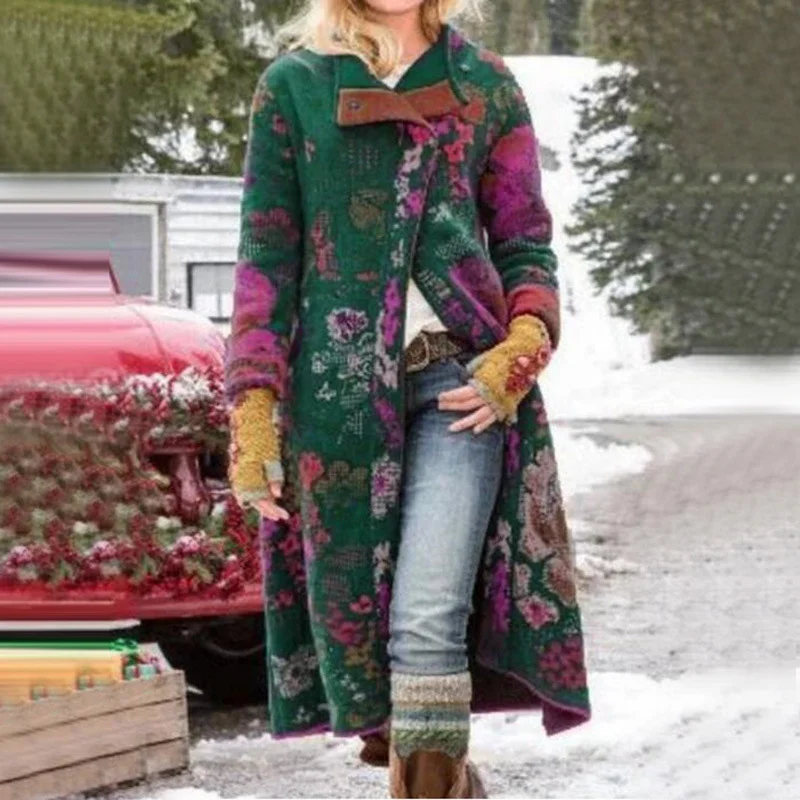 Casual Vintage Contrast Print Coat