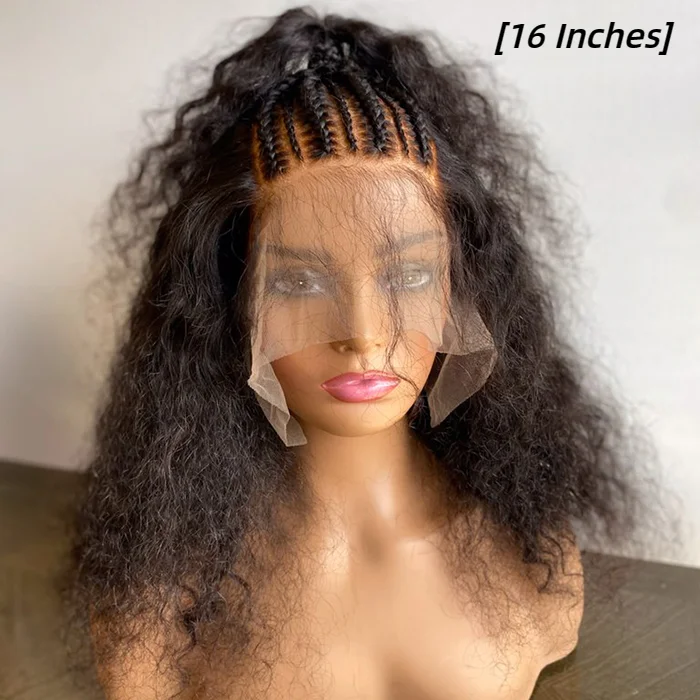  WeQueen 16/18/20/22 Inches 13x6 Natural Black Half Braids Half Curls Afro Style Lace Frontal Wigs 250% Density-100% Human Hair