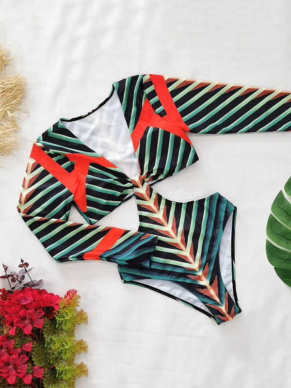 Printing Long Sleeve V-Neck Sexy Monokini Wetsuit