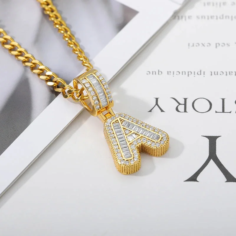 Iced Out Zircon Bejeweled A-Z Initial Letter Pendant Necklaces