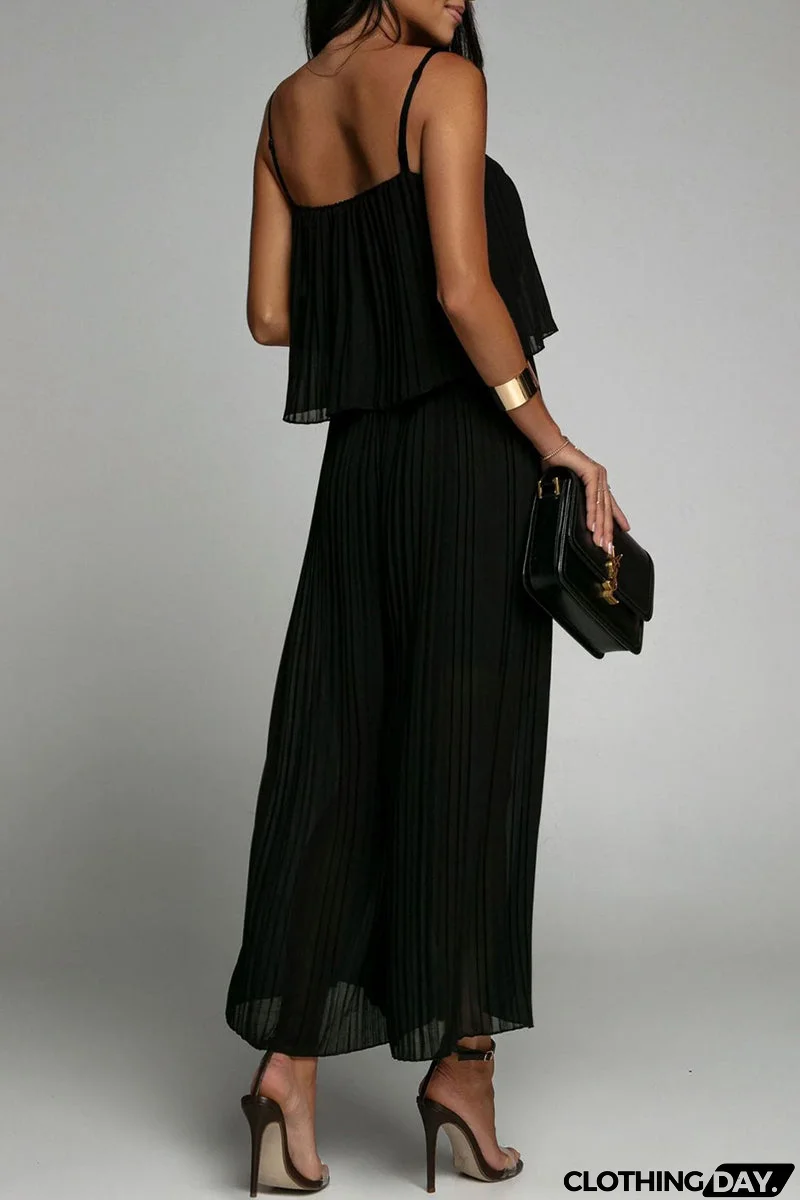 Casual Simplicity Solid Fold Strapless Loose Jumpsuits(3 Colors)