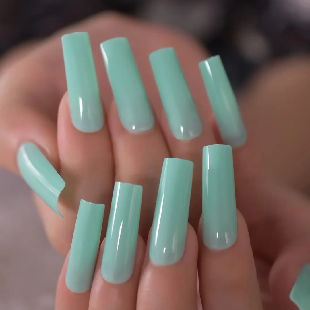 Glossy Pink Nude Fake Nails Extremely Long Square Acrylic Press On Nails Full Cover Gel Nail Art Tools-Nail Inspo