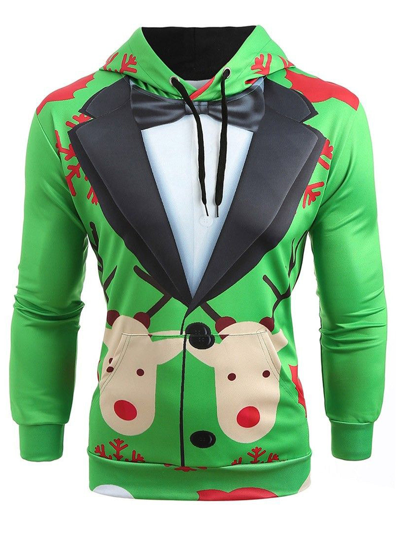 Men's Father Christmas Top Flat Print Long Sleeve Hoodie PLUSCLOTHESMAN