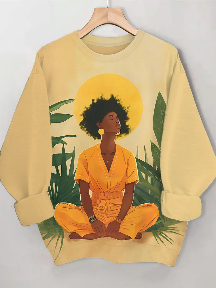 Women's Girl Yoga Meditation Art Print Casual Sweatshirt