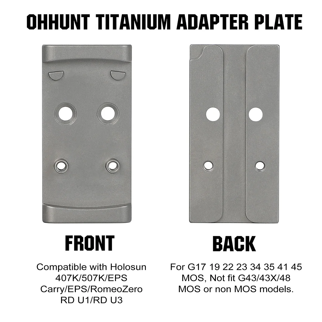 ohhunt® Red Dot GLOCK MOS Adapter Plate Compatible with Holosun 407K 507K EPS Carry and RD U1 CNC Machined from 6AL4V Titanium
