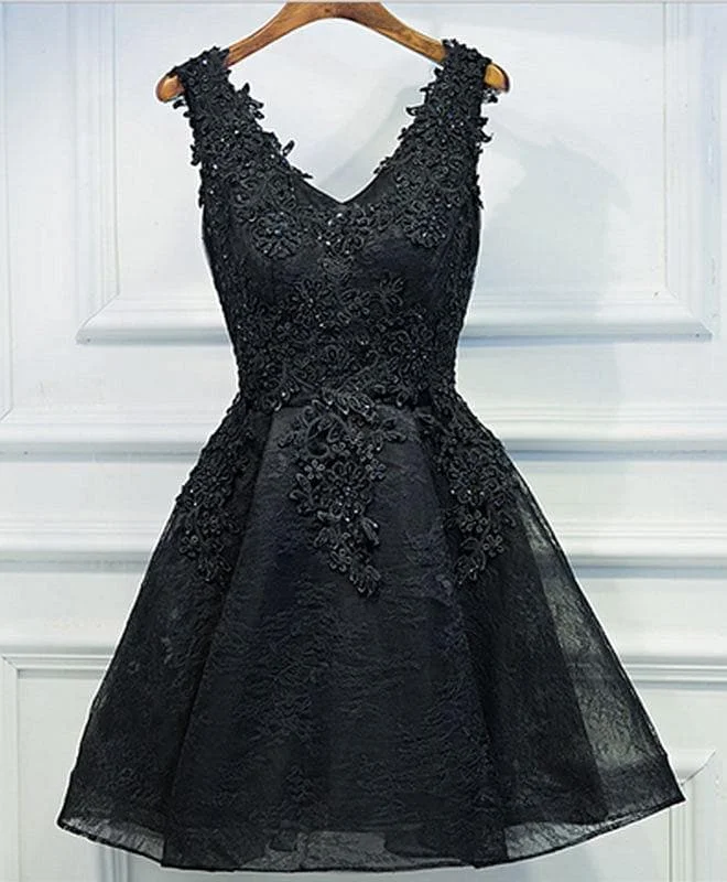 Black V Neck Lace Short Prom Dress,Homecoming Dresses, Homecoming Dresses SP15469