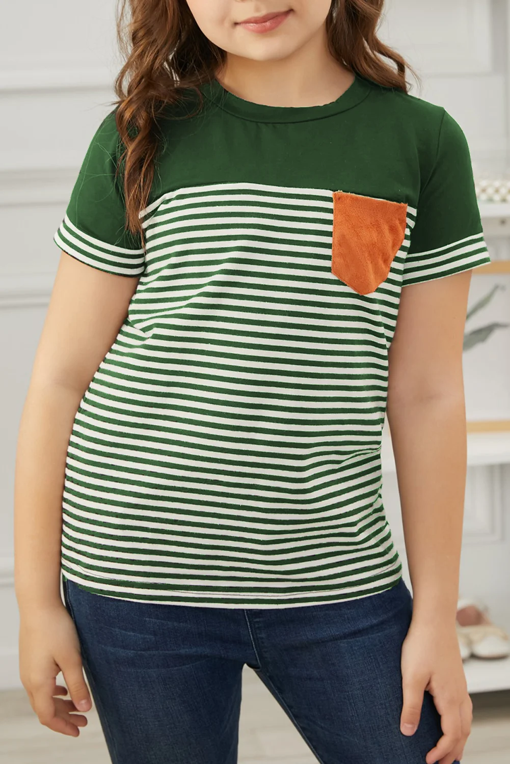 Green Toddler Striped Pocket Patched Tee | IFYHOME