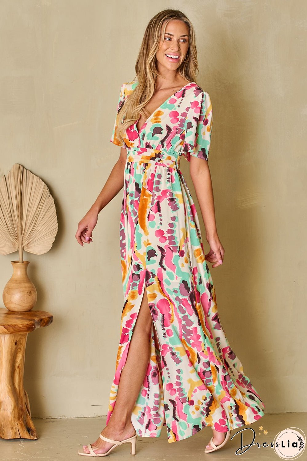 Boho Tie-dye V Neck Maxi Dress