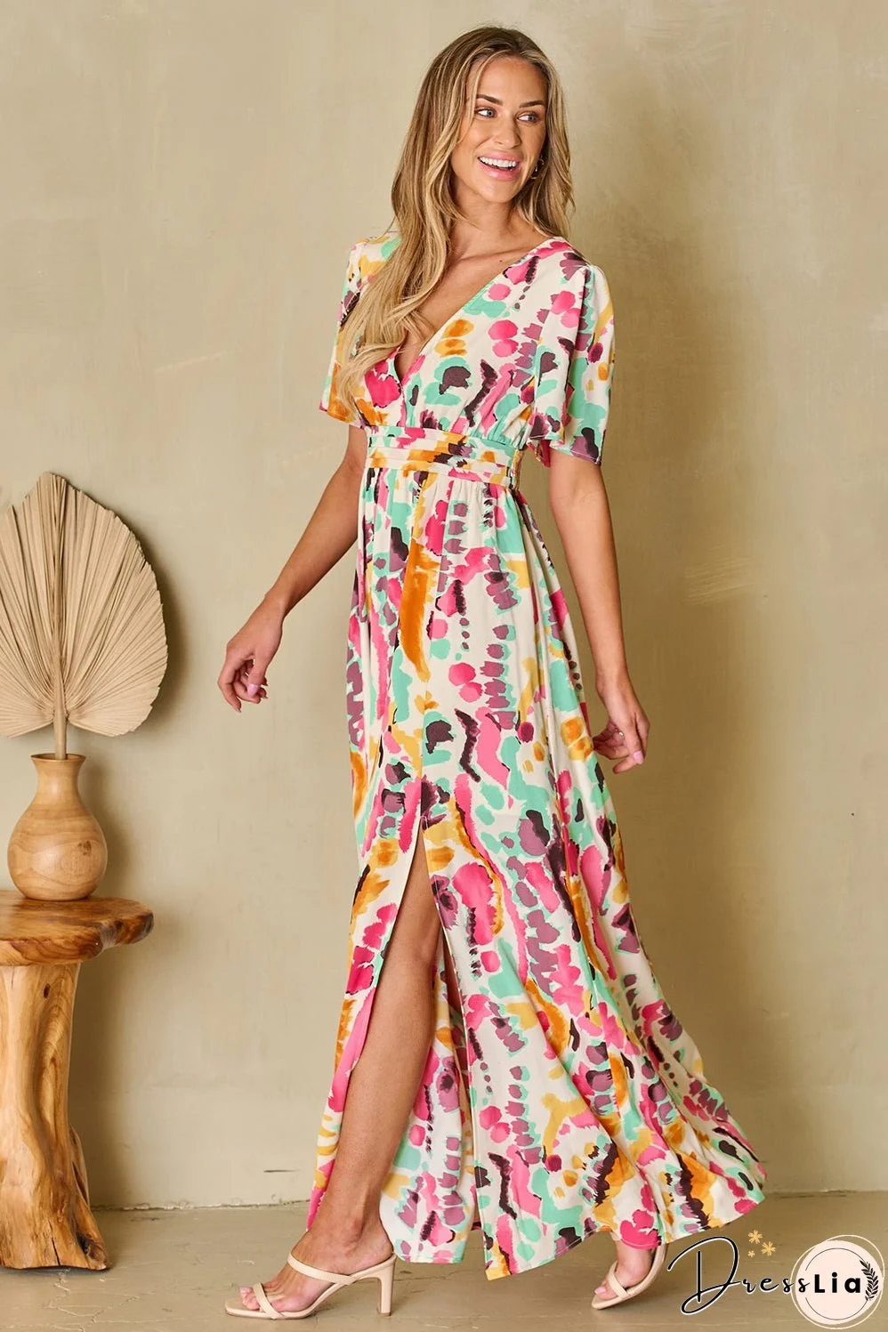 Boho Tie-dye V Neck Maxi Dress