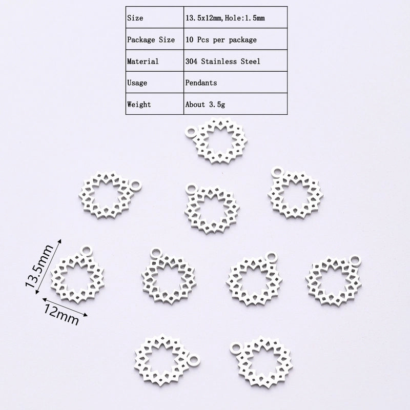 10 PCS/Package 12*13.5mm Hole 1~1.9mm 304 Stainless Steel Gold Plated Flower Polished Pendant
