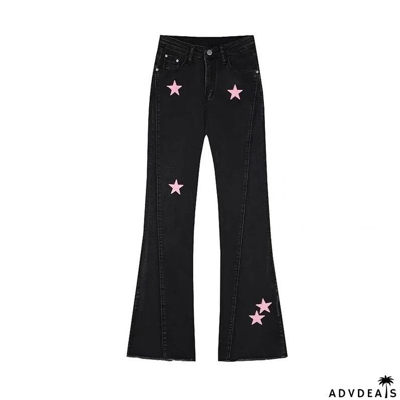 Black Women's Retro Wide Leg Jeans