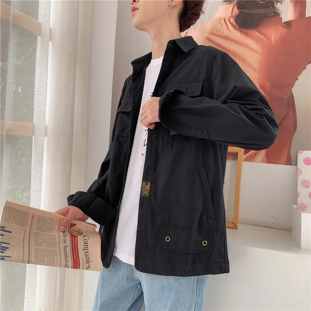 Japanese Spring And Autumn Long-Sleeved Shirt Korean Trend Shirt Loose Casual Tooling Shirt Tide Brand Ins Jacket Men