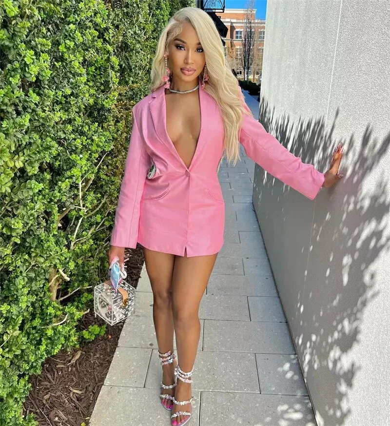 New Elegant Women Blazer Dress Long Sleeve V Neck Backless  Clothing Winter Hollow Out Party Club Ladies Dress