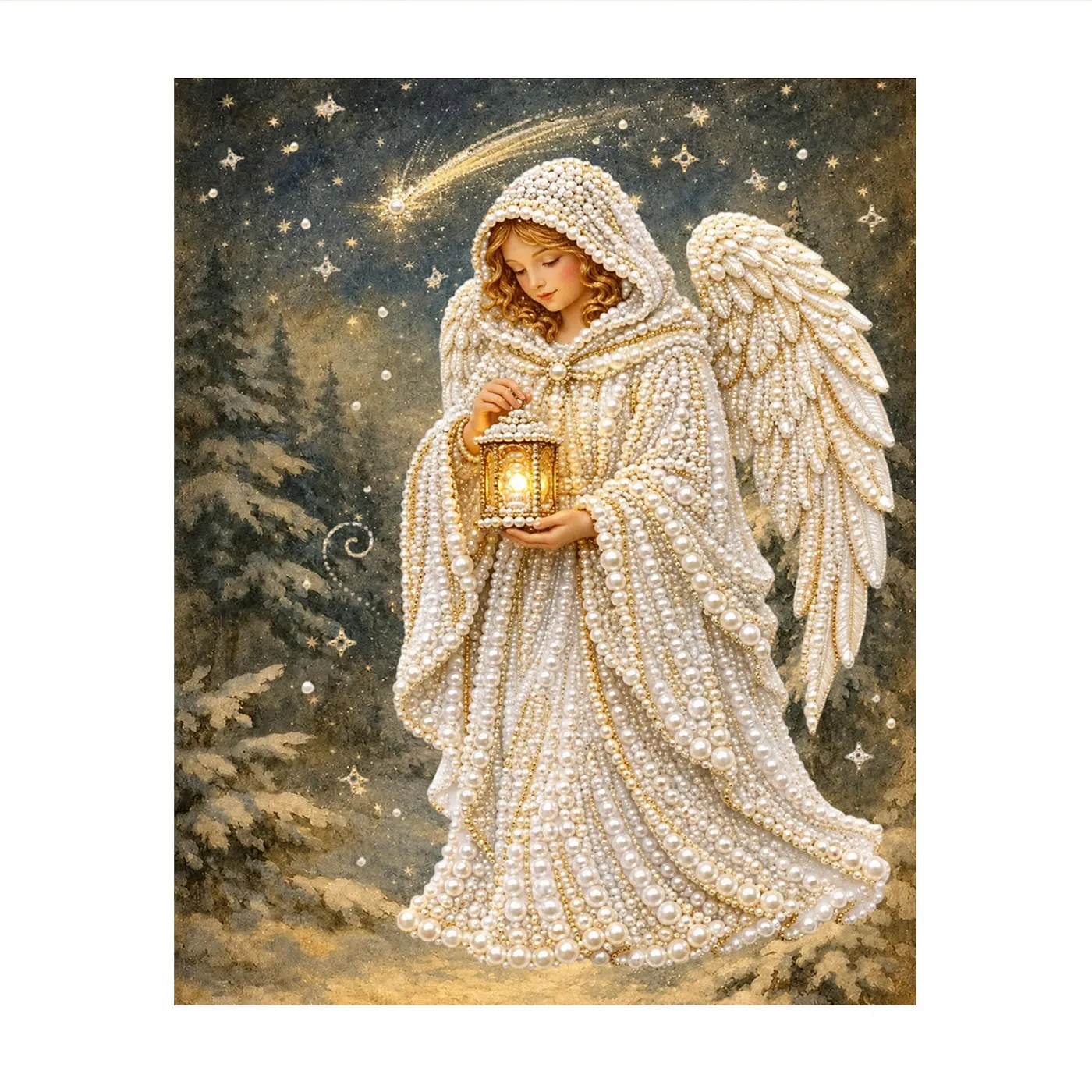 Lantern Angel Starry Night - Pearls Painting