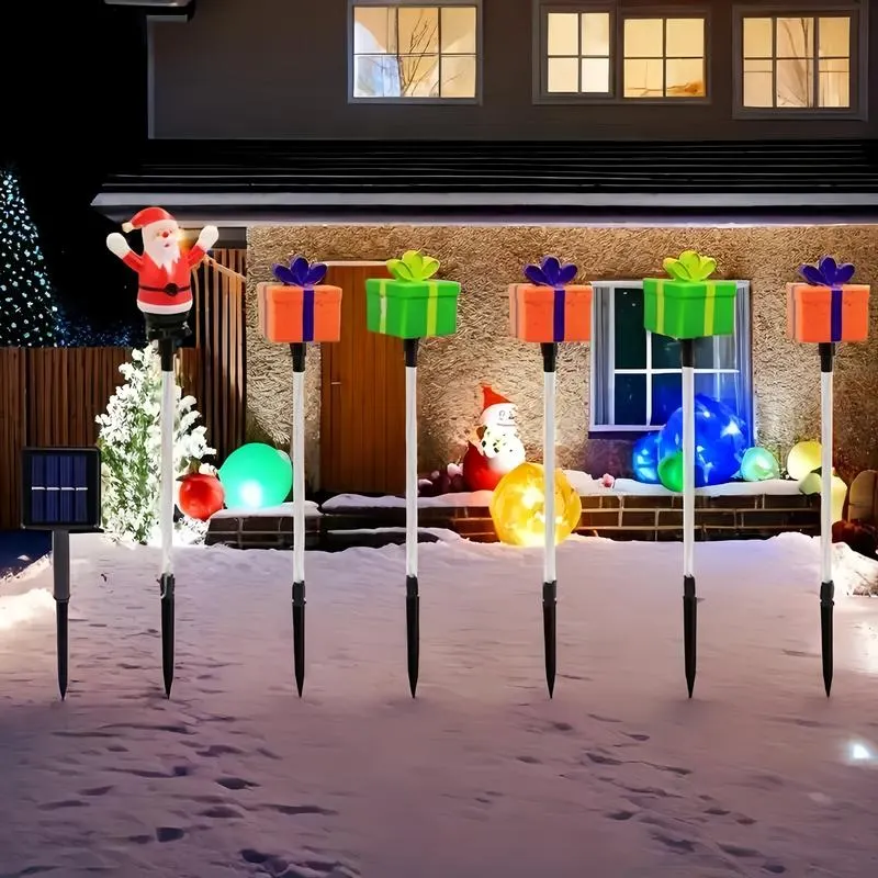 6-Pack Solar Christmas Decorative Lights Christmas-Themed LED Fairy Lights Featuring Santa Claus, Christmas Trees, and Reindeer Plastic Material IP44 Waterproof Rating Ideal for Lawn and Garden Pathway Decorations Holiday Decorations 6-Pack Solar Christmas Decorative Lights Christmas-Themed LED Fairy Lights Featuring Santa Claus, Christmas Trees, and Reindeer Plastic Material IP44 Waterproof Rating Ideal for Lawn and Garden Pathway Decorations Holiday Decorations