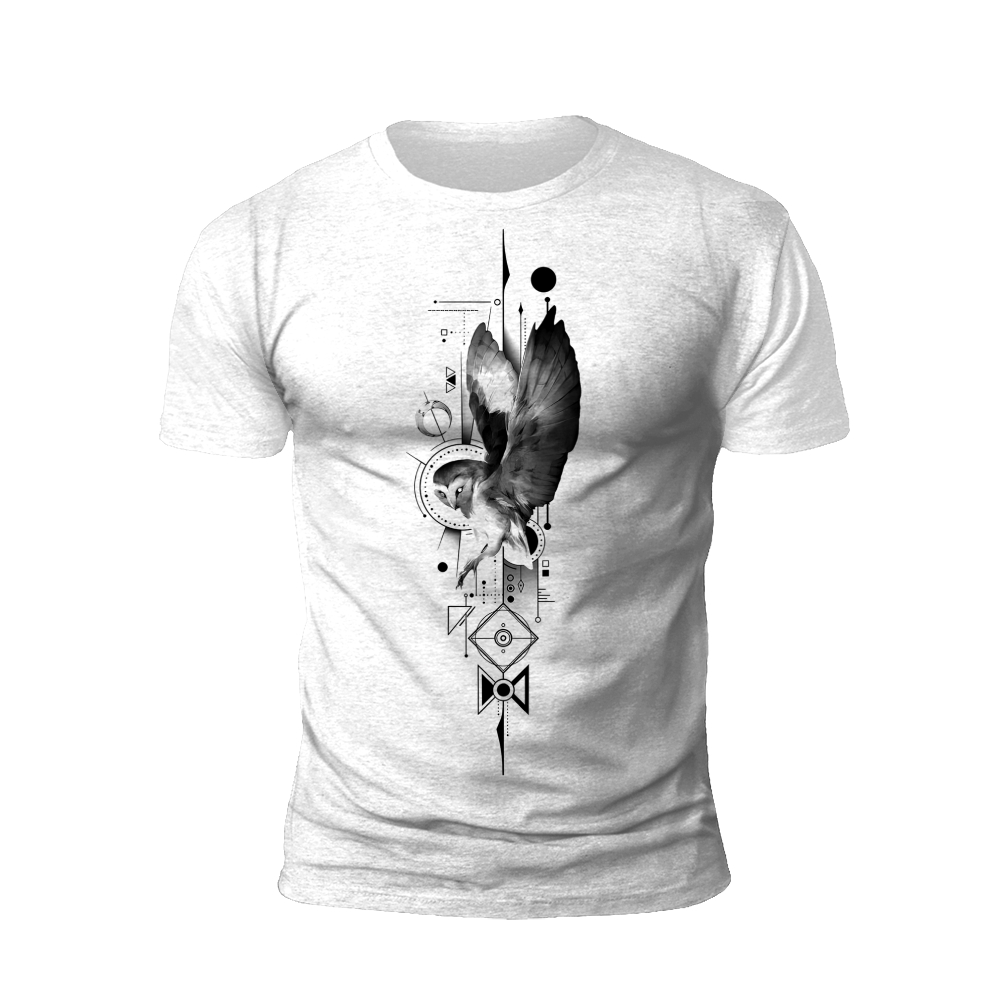 Owl's Wisdom: A Graphic Blend of Nature and Geometry T-shirt