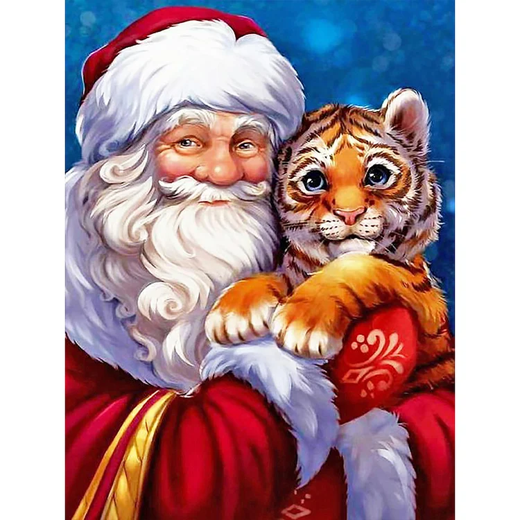 Full Round Drill Diamond Painting -Santa Claus And Little Tiger - 30*40cm