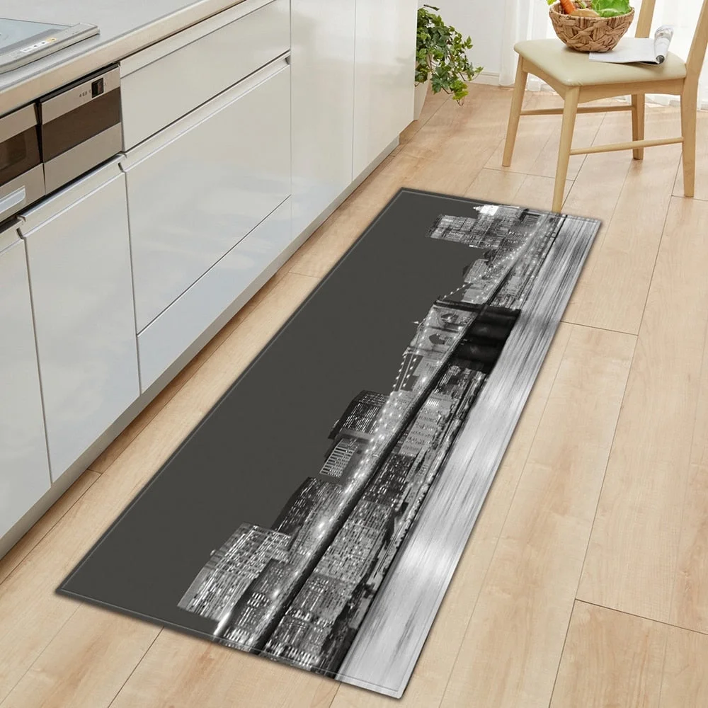Kitchen Carpet Home Entrance Doormat Bedroom Bedside Eiffel Tower Pattern Decor Floor Rug Hallway Balcony Bathroom Anti-Slip Mat
