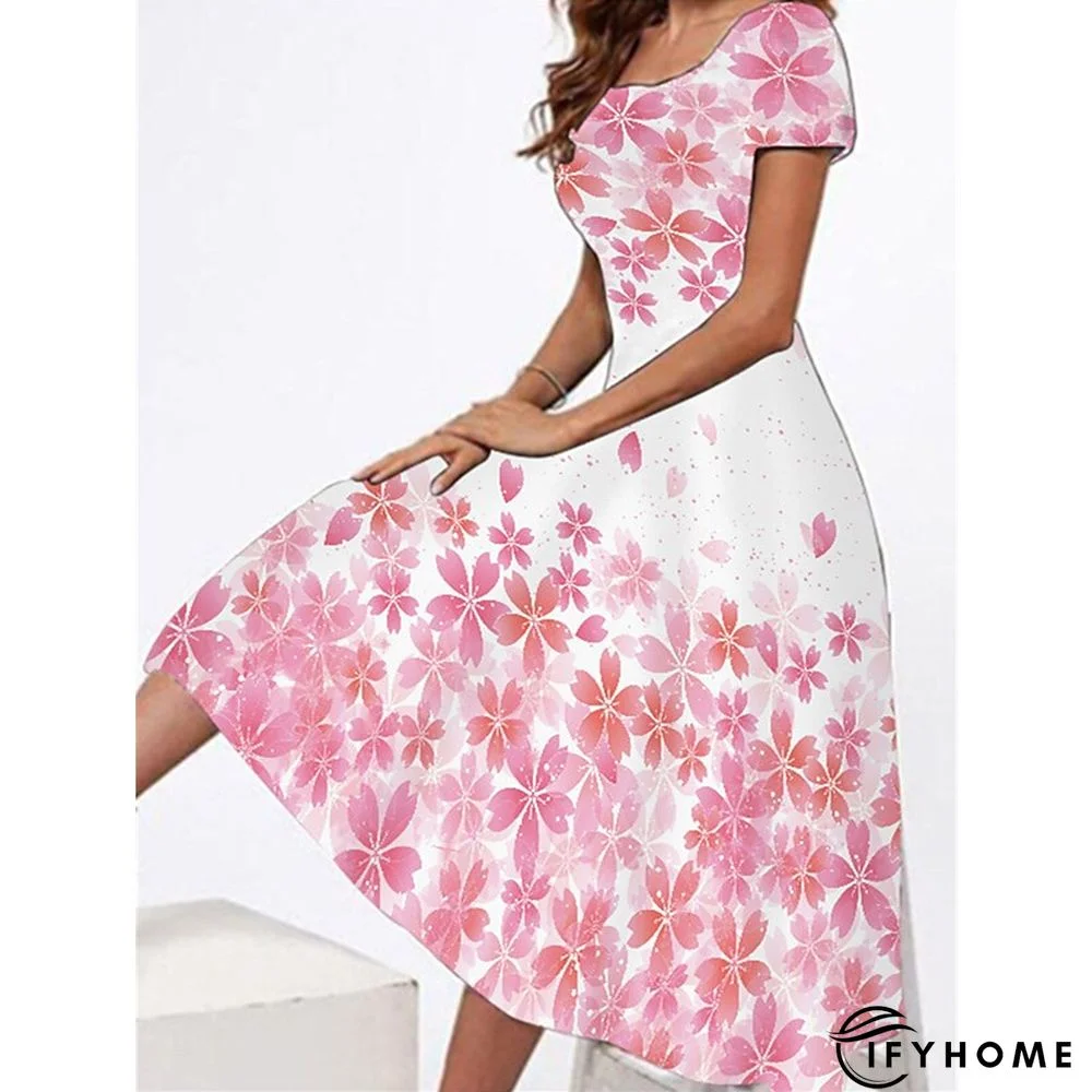 Women's Casual Dress T Shirt Dress Tee Dress Sheath Dress Graphic Floral Print Crew Neck Midi Dress Vintage Elegant Daily Holiday Short Sleeve Regular Fit Pink Red Blue Winter Fall S M L XL XXL | IFYHOME