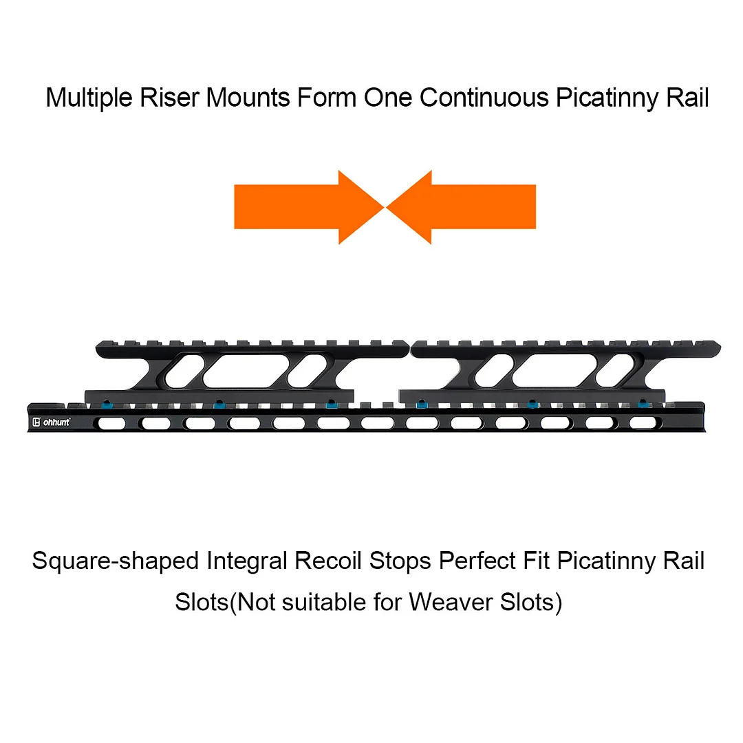 ohhunt® Long Picatinny Riser Mount, 1.1" Height, 13 Slots
