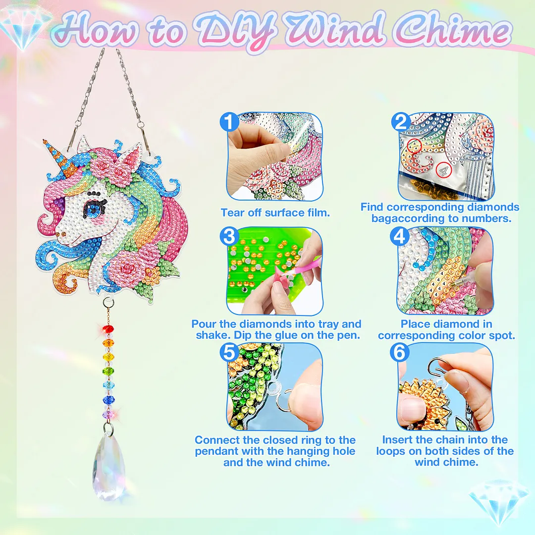 2Pcs Flying Horse DIY Double-Sided Diamond Painting Hanging Kits Diamond Painting Suncatcher Craft Kit for Home Garden Wall Decor Gift