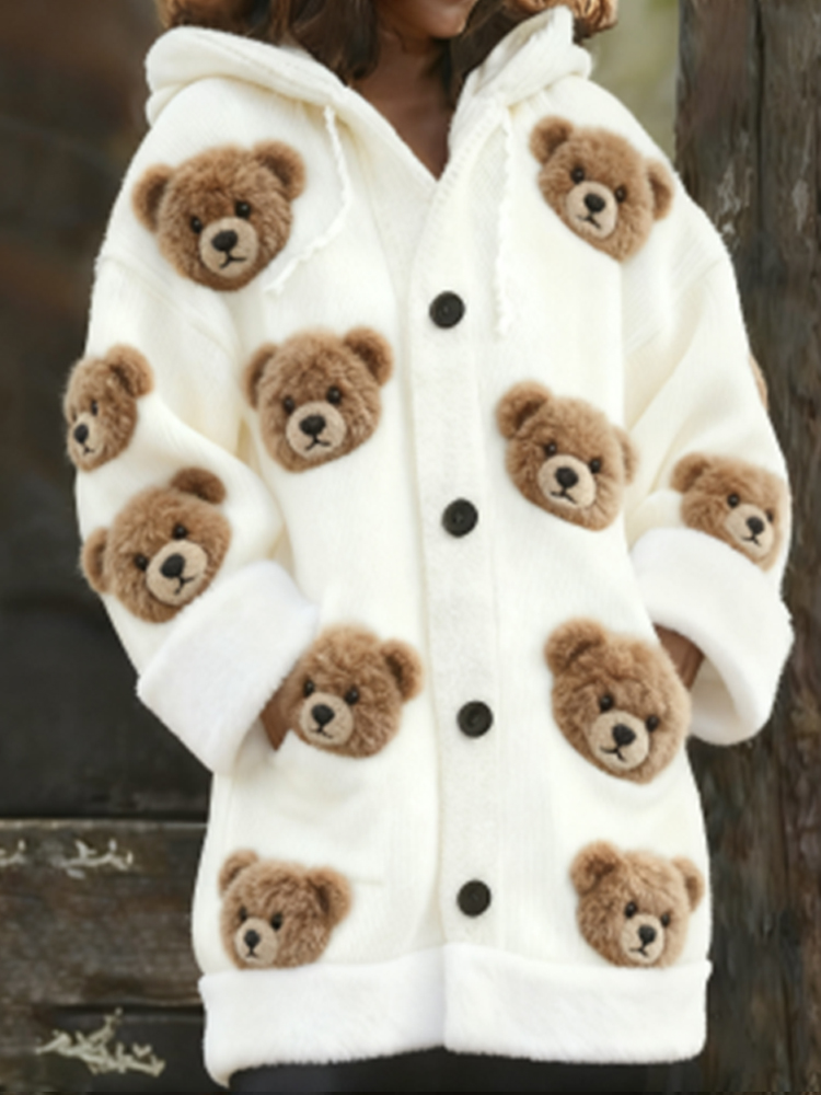 Cute Little Bear Hooded Cardigan Sweater elevenforest