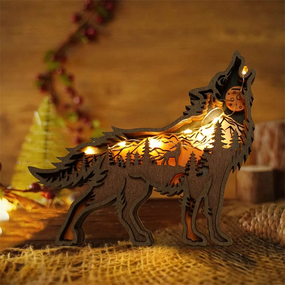 Purexcellent&trade; New creative home desktop wood carving wolf crafts ornaments