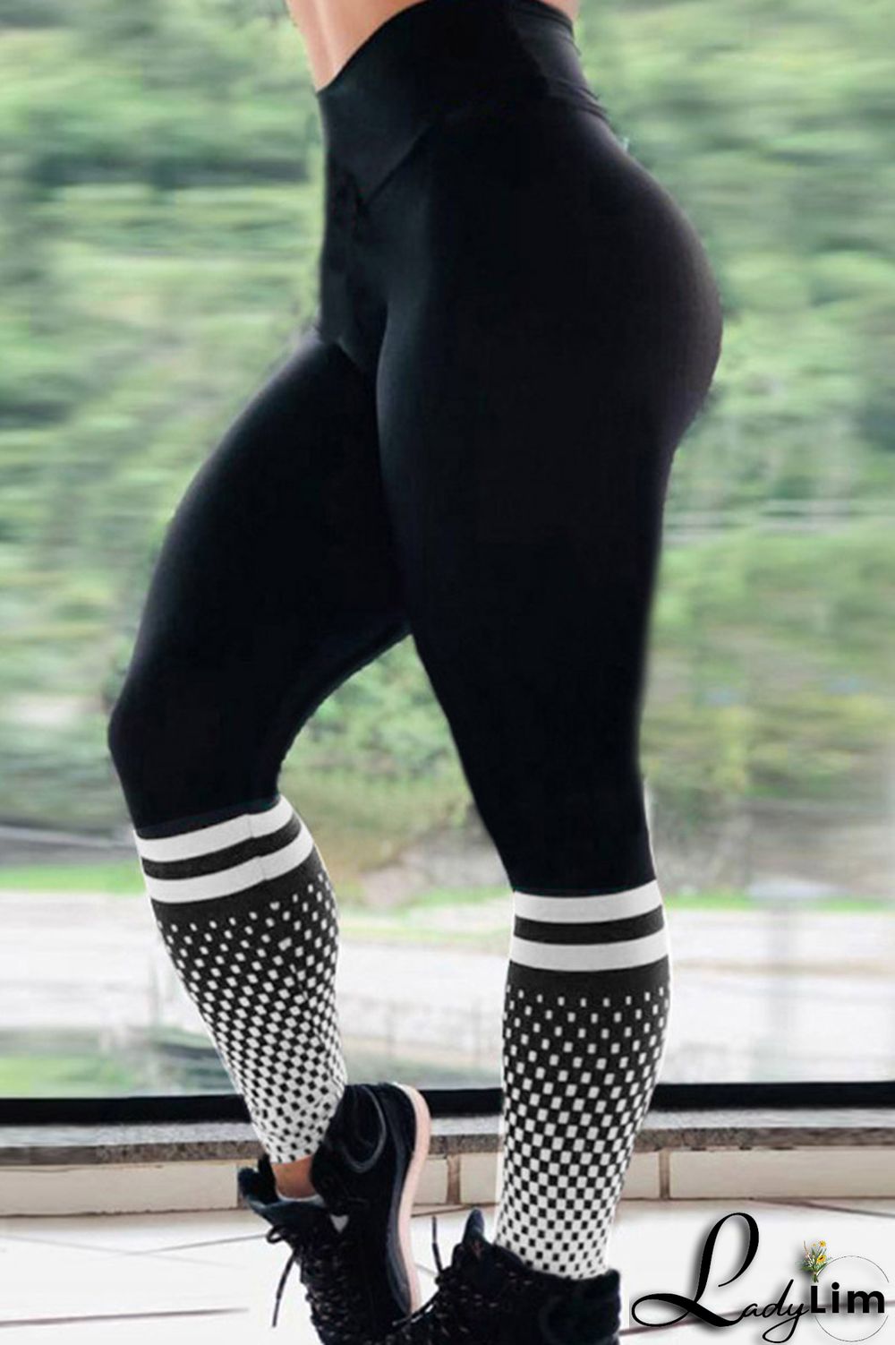 Rose Red Fashion Casual Sportswear Print Skinny High Waist Pencil Full Print Bottoms