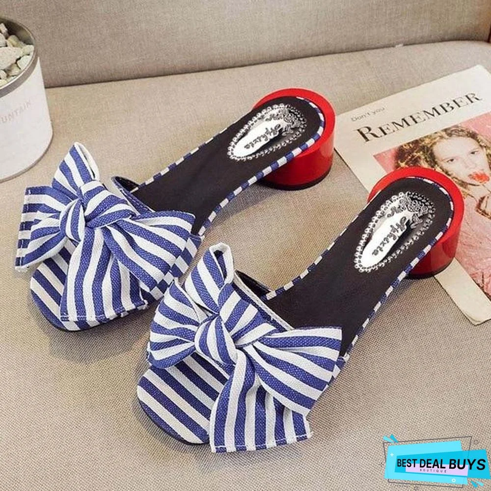 Women Flower Round Heels Sandals Slippers Summer Mules Slides Shoes