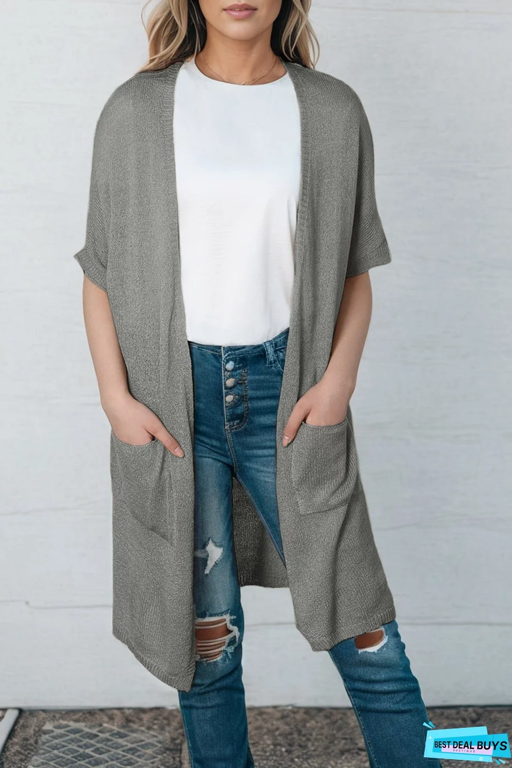 Open Front Sweater Cardigan with Pockets