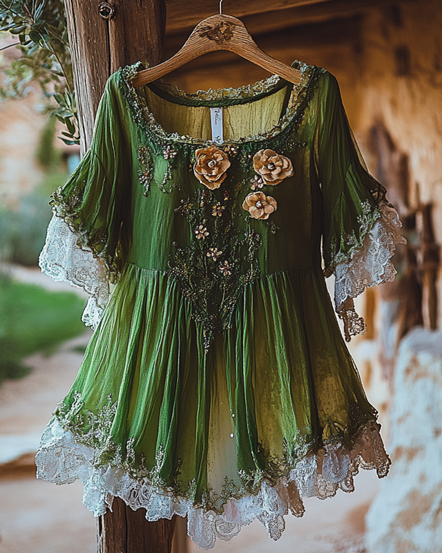 Summer Vacation Ruffle  Lace Patchwork Top