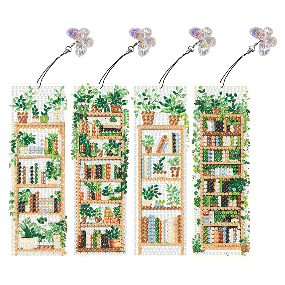 4Pcs Diamond Painting Bookmarks Diamond Art Bookmarks for Book Lovers(Bookshelf)