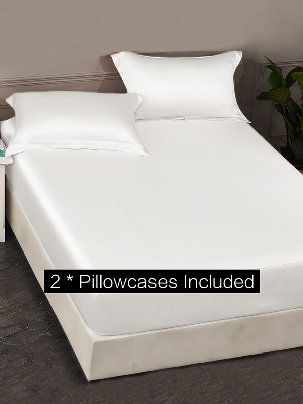 White Single Side Mulberry Silk Fitted Sheet Set REAL SILK LIFE
