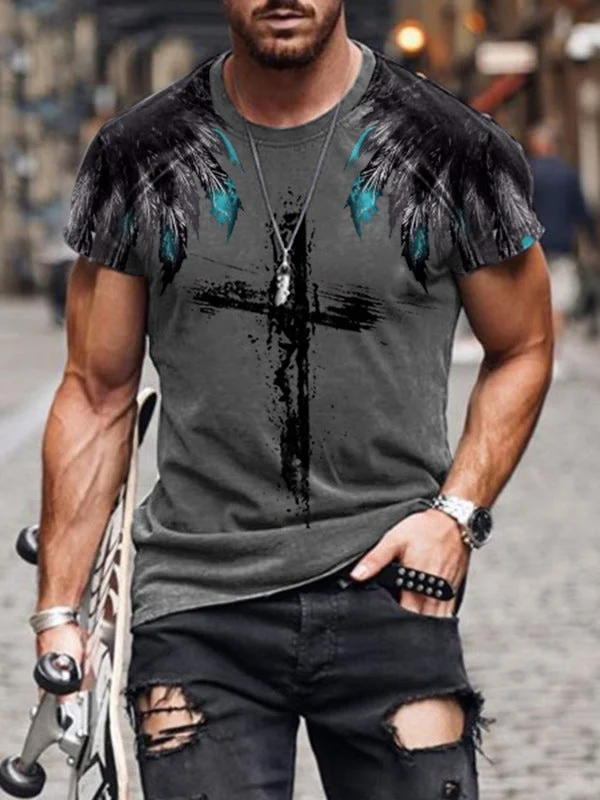 Nightmare Cross Printed Round Neck Loose T-shirt