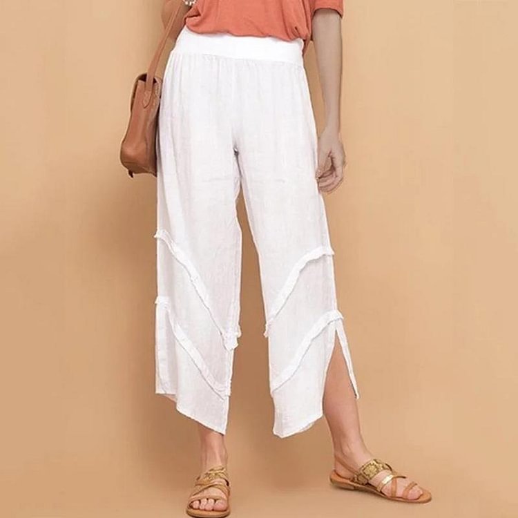 Cotton Linen High Waist Solid Color Pants