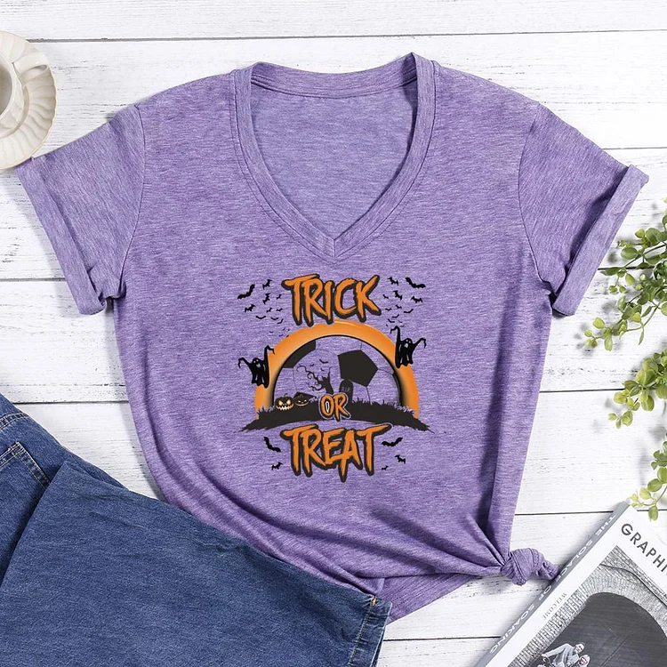 Football Halloween Trick or Treat V-neck T Shirt-Annaletters