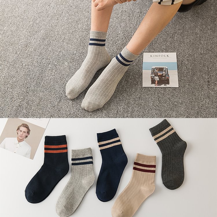 Parallel bars pinstripe middle tube cotton socks casual drawstring cotton men's socks