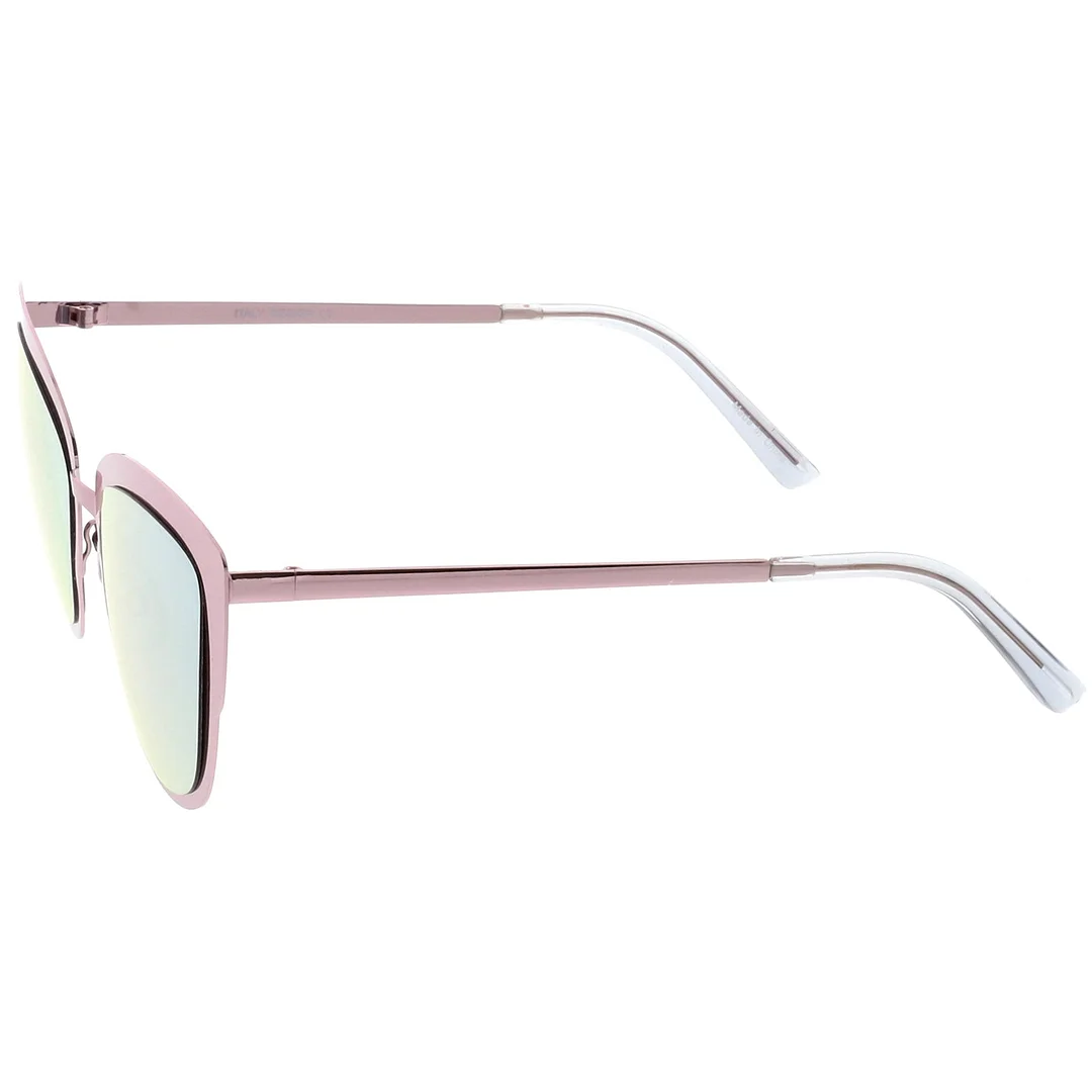 Premium Oversize Metal Cat Eye glasses With Colored Mirror Lens 54mm