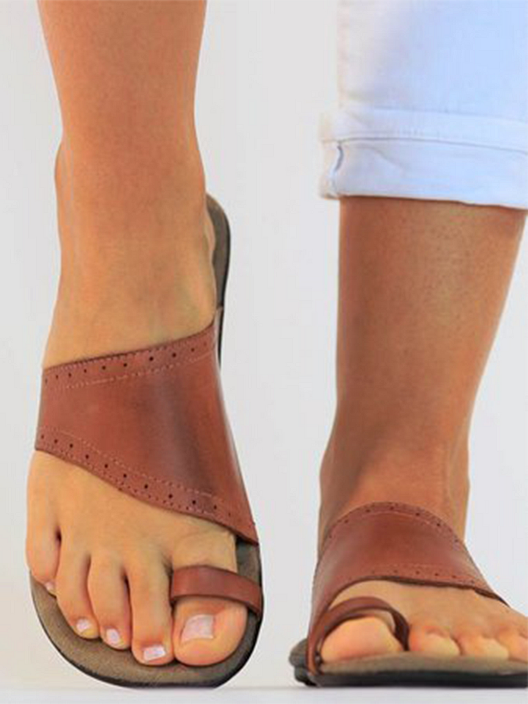Brown Flat Heel Leather Daily Summer Flats | EGEMISS