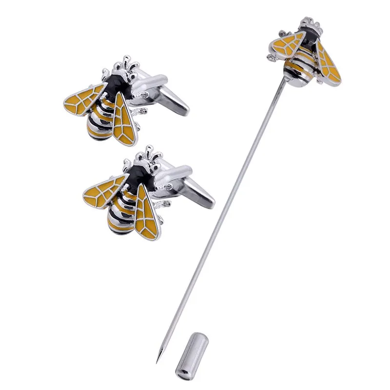 Paint Bee Cufflinks Brooch Set French Shirt Cufflink Insect Animal Shape Men's Casual Party Jewelry