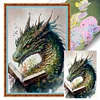 (Multi Style)[Multi-Style]Retro Poster Of Dragon Reading A Book-Full Embroidery 3 strands 11CT Stamped Cross Stitch-40*60CM-Large Size